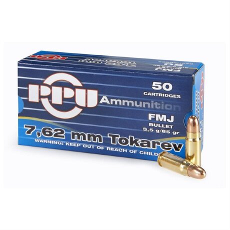 Патрон PPU 7,62 Tokarev FMJ  5.5 гр 50шт